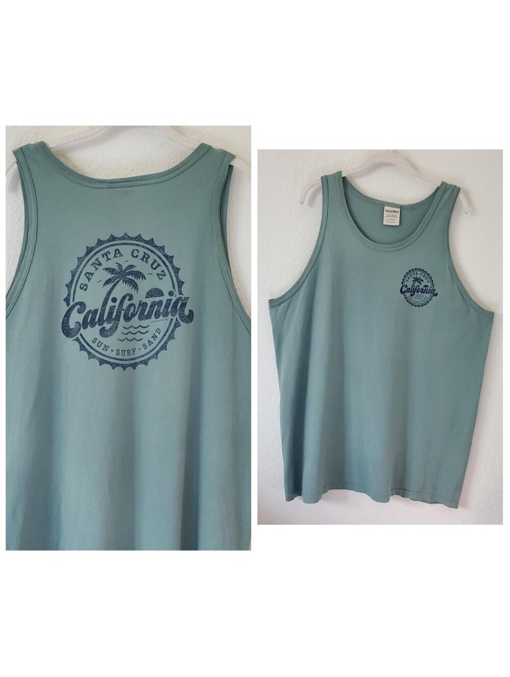 Comfort Wash Men's Sage Green Santa Cruz California Graphic Tank Top XL